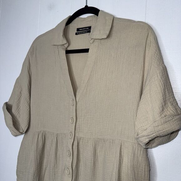 Urban Outfitters Women’s Kendra Button Front Romper Beige Gauze Size Small - Picture 3 of 6